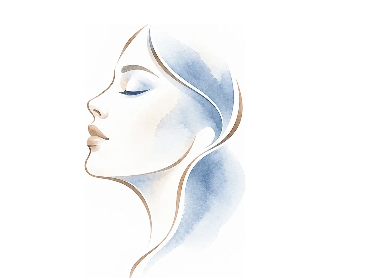 Ilustração em aquarela de perfil, representando a otoplastia